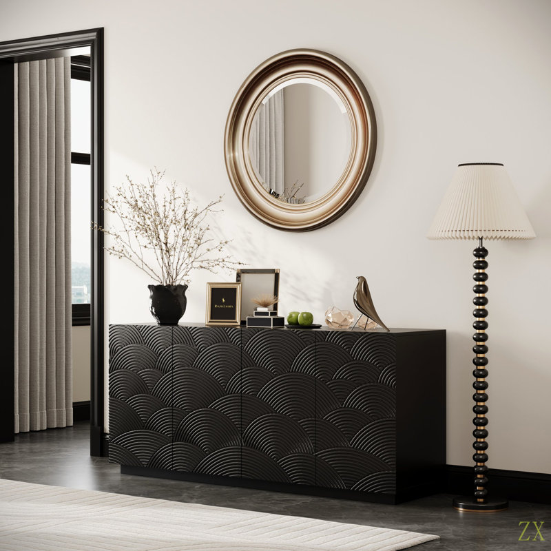 Buffet avec buffet, armoire de rangement moderne à 4 portes, armoire de plancher luxueuse avec anti-déversement autoportant pour la cuisine, le salon et la table rectangulaire de 59 po de largeur