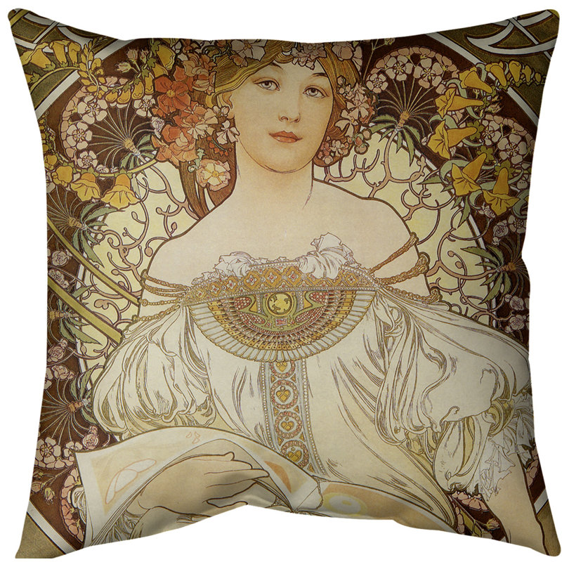 Oreiller en dollar alphonse mucha bougon reading, Bourre en polyester, Jaune, Sergé de coton