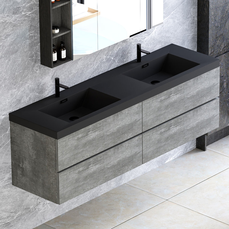 Meuble-lavabo double 71 po avec comptoir en quartz Lecio