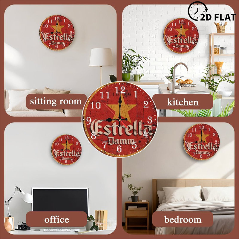 Horloge murale en bois 10 po, mouvement silencieux, à piles (piles AA non incluses), décor artistique, parfait pour les décorations