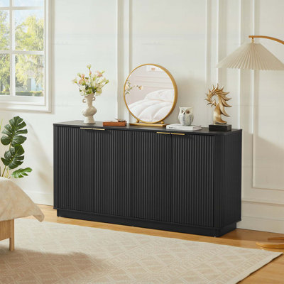 Vertical Stripe Buffet Cabinet with Storage,Curved Wave Design