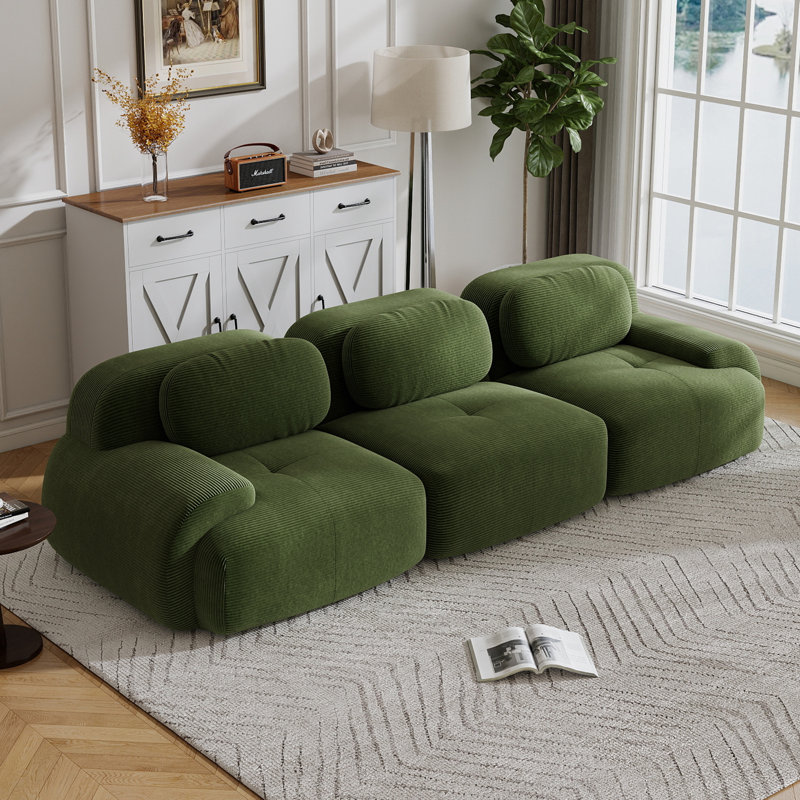 Canapé désossé en velours côtelé modulaire multi-combinaison anti-dérapant pour les salons, 3, Vert