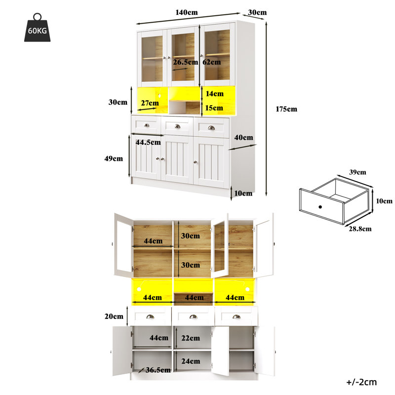 175cm Kitchen Pantry, White