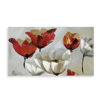 Modern White Tablecloth | Abstract Red & White Floral Design