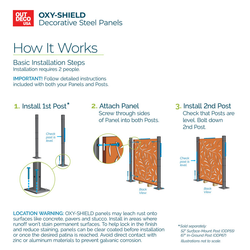Panneau d'intimité décoratif en acier Oxy-Shield 3 pi x 4 pi Leafspray