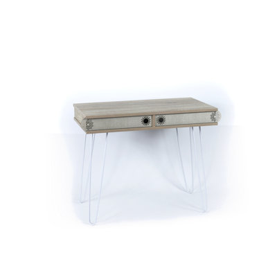 Bureau à 2 niveaux en chêne uni avec pieds en métal robuste, finition, 20 largeurs, style attrayant