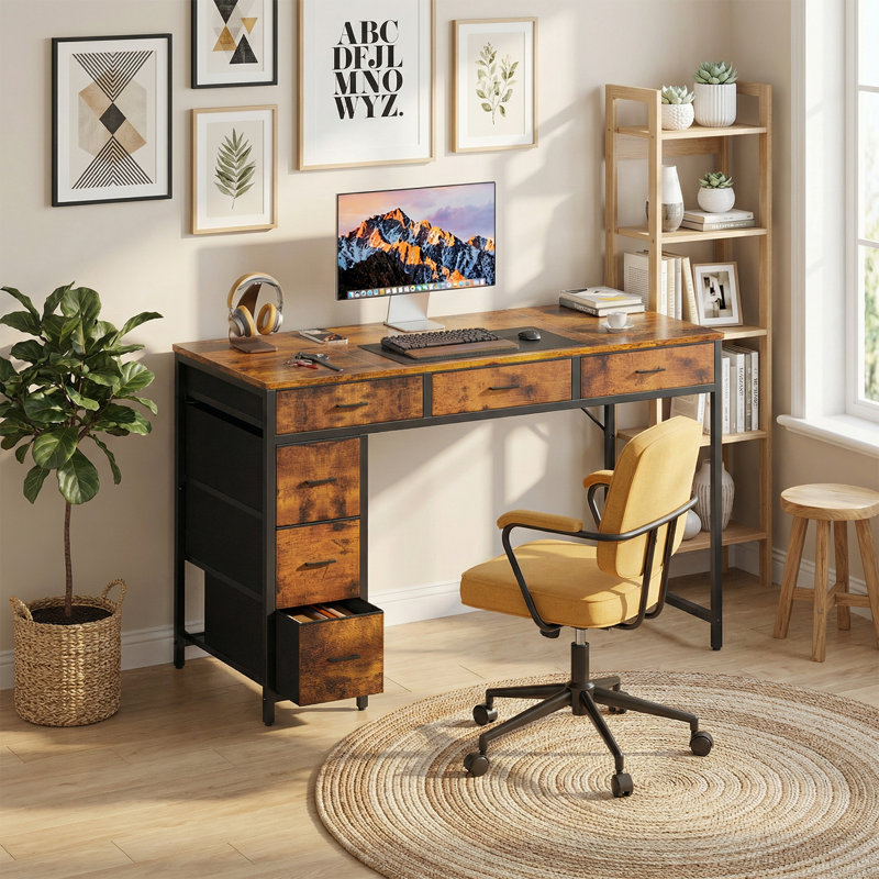 Metal Base Writing Desk, Black, Brown