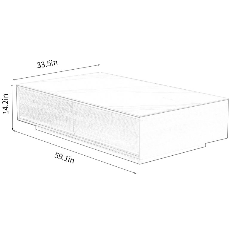 High-end solid wood rock panel coffee table, 14.2" H x 59.1" L x 33.5" W, White/Black