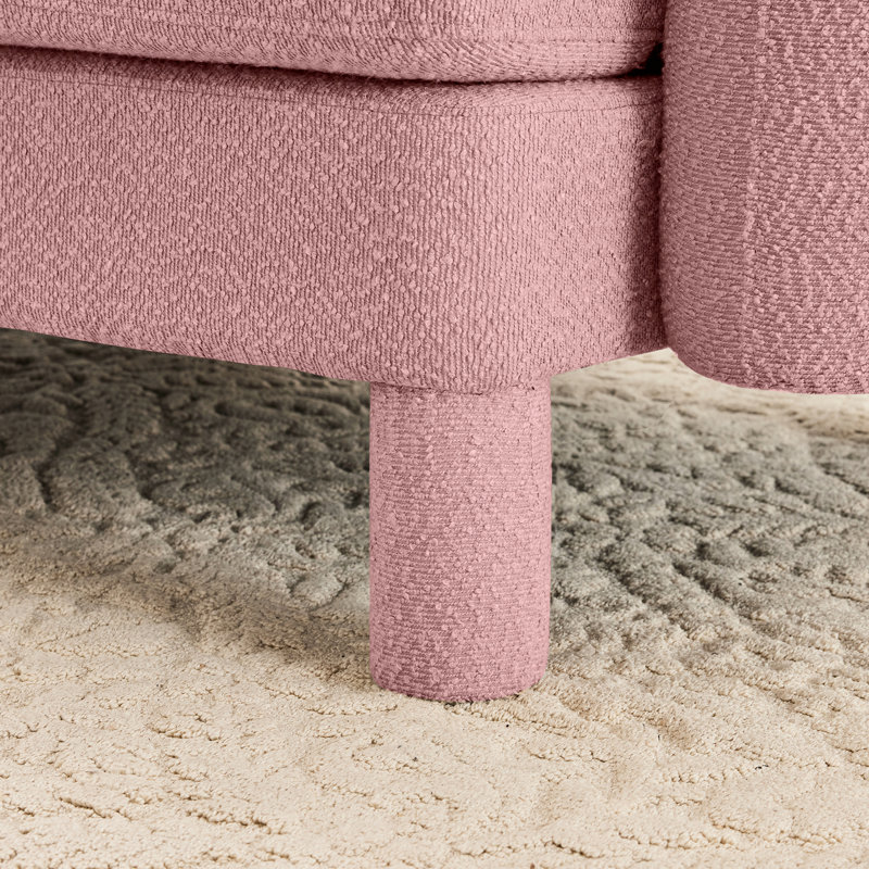 Canapé modulaire moderne à 2 boucles roses avec pieds cylindriques, coussins de dossier moelleux et amovible pour le confort de la chambre à coucher en tissu distinctif, assise confortable