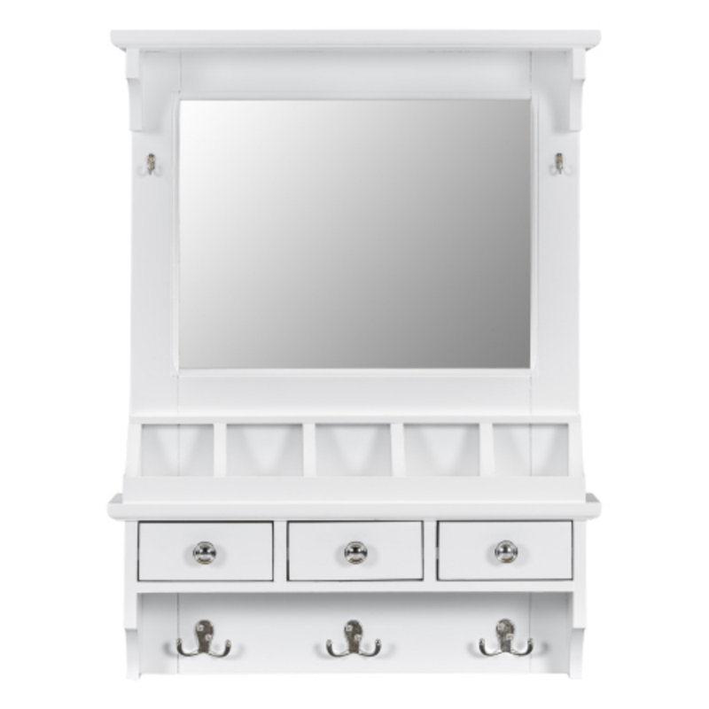 Meuble-lavabo flottant mural avec miroir DEL - Station de maquillage peu encombrante avec tiroirs et crochets - Rangement décoratif pour petites salles de bain et chambres à coucher