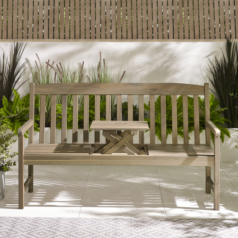 Banc à 2 places avec table encastrée Lock Garden - Bois massif pour patio rustique moderne