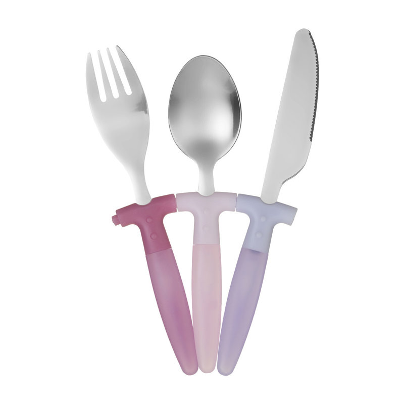 Highfill 3 Piece 18/10 Stainless Steel Steak Cutlery Set, Service for 1, Pink/Purple/Silver