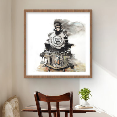 Vintage Train Gray Sepia Framed Matted Print | Home Decor