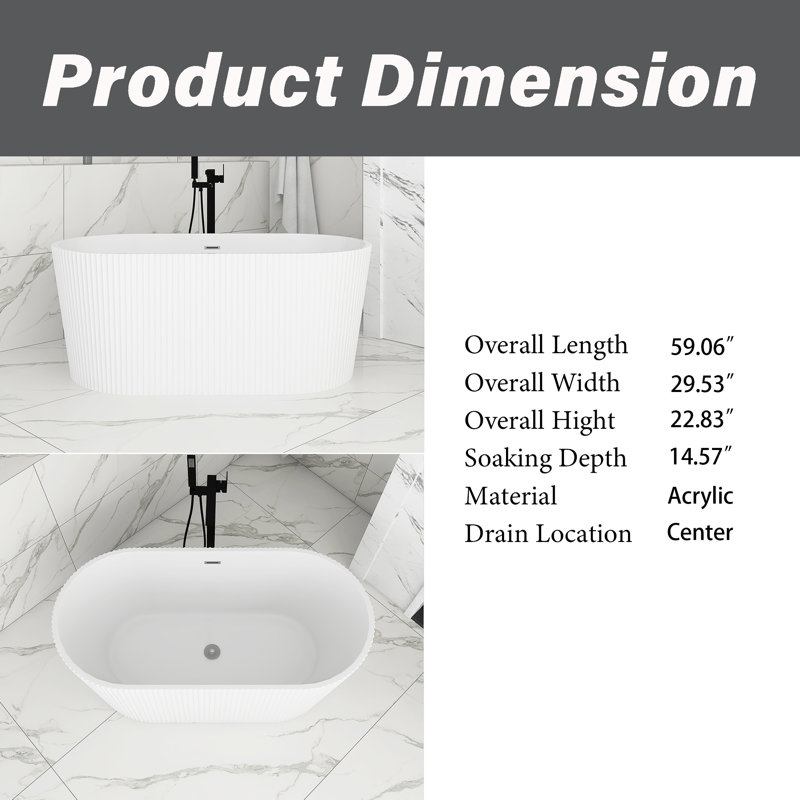59'' Acrylic Freestanding Soaking Bathtub