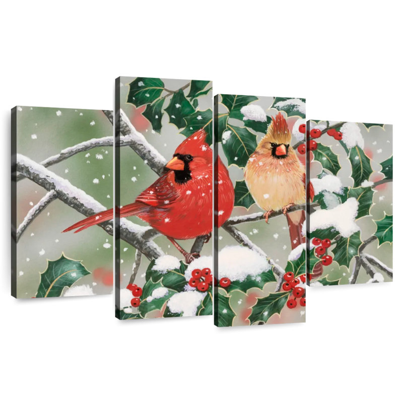 Brampt Snowy Perch Cardinals, 48" H x 75" W
