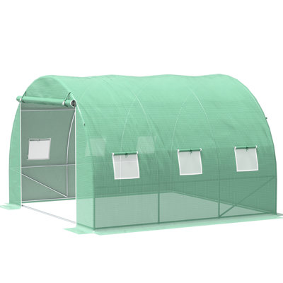 Walk-In Greenhouse 10 pi x 10 pi x 6,5 pi, cadre en acier robuste, couvercle en PE, porte à fermeture à glissière et circulation d'air efficace pour les plantes 10 po x 10 pi x 6,5 po, fenêtres aérées pratiques