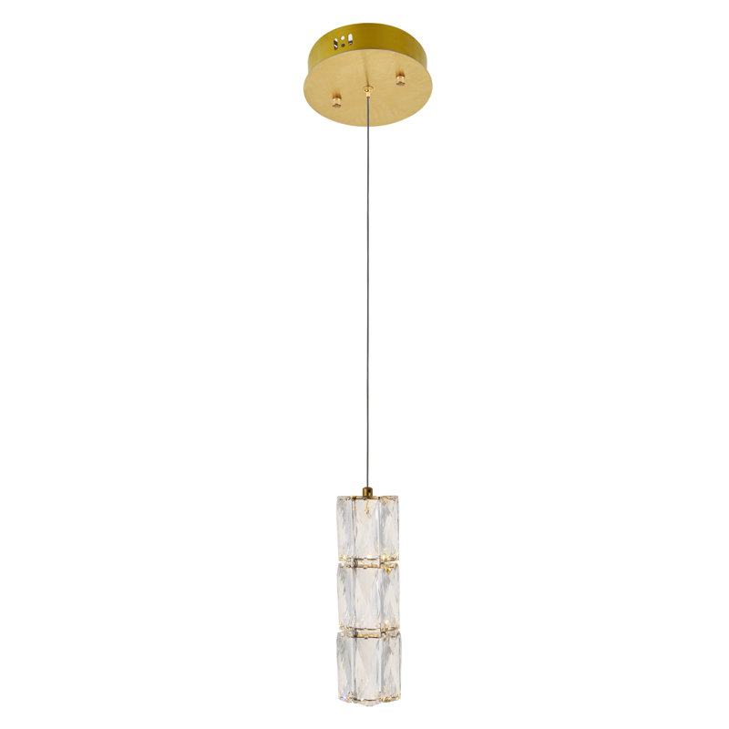 Luminaire suspendu cylindrique à 1 lumière DEL avec détails en cristal Alfee, Or