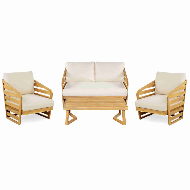 Ensemble de mobilier de patio, table en bois, une causeuse et deux chaises