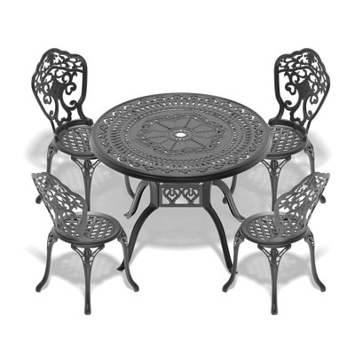 All-weather Cast Aluminum 5 Dining, Black, Slip Tables Black Frame, Ergonomic Seat