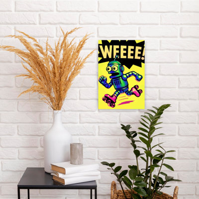 Joyful Robot Skates Colorful Retro Vibrant Wall Art Print 1 Piece Wrapped Canvas Wall Art
