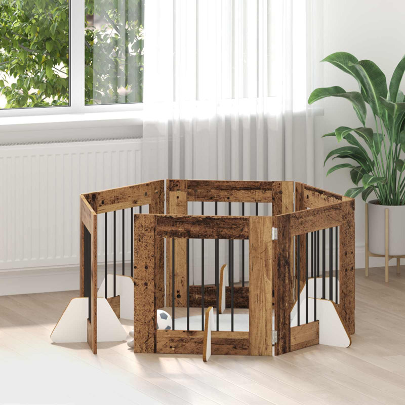 Pet Crate, 60cm H x 241cm W x 34cm D, Old Wood
