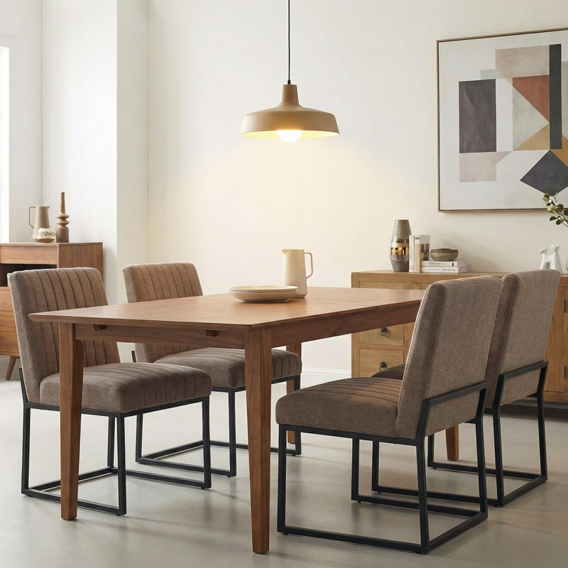 19.9'' H Striped Polyester Fabric Upholstered Side Chair (Set of 6), 6, Brown Quilted Polyester
