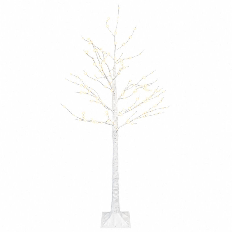White Plastic Birch Christmas Tree, 150 cm, Warm White