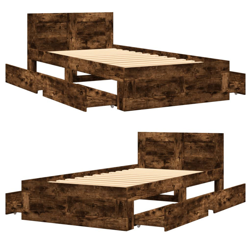 Storage Bed, Smoked Oak, European Single (90 x 200 cm)