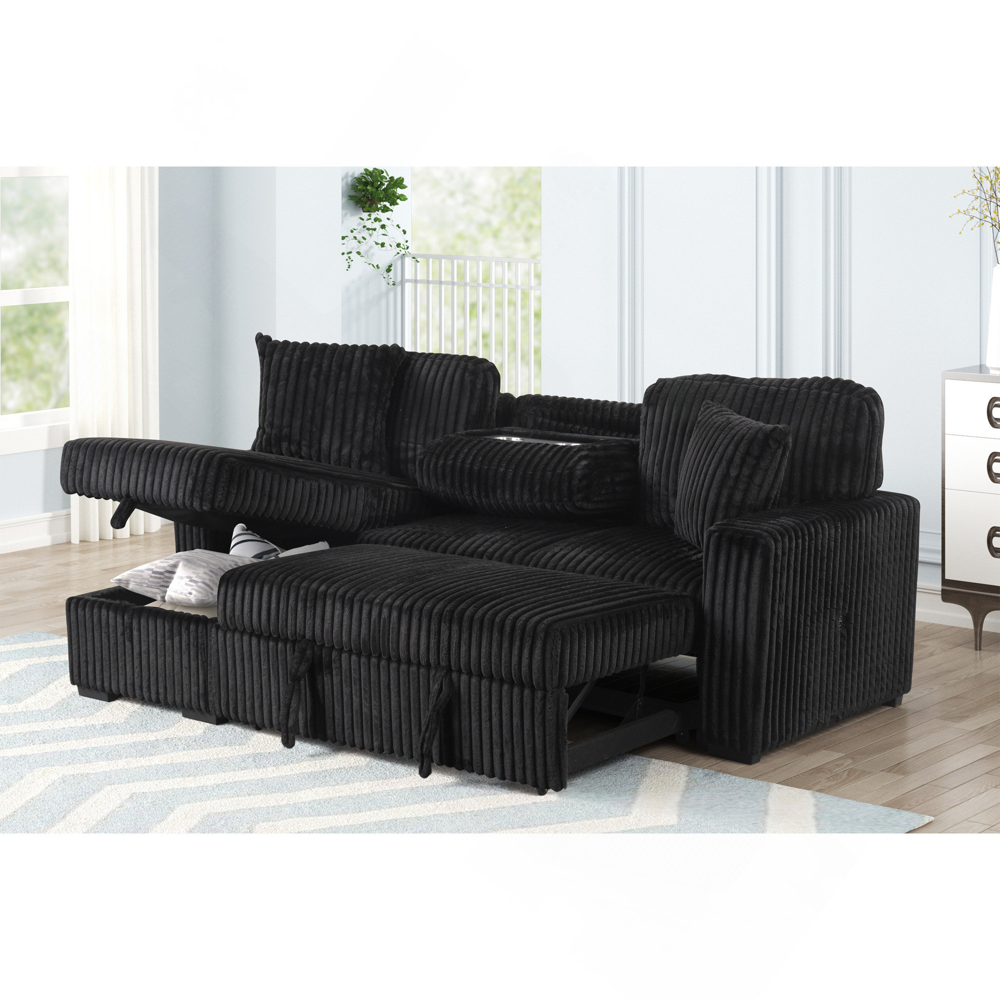 Latitude Run® Plush Sectional Sofa W/ Pull Out Sleeper Made With Velvet ...