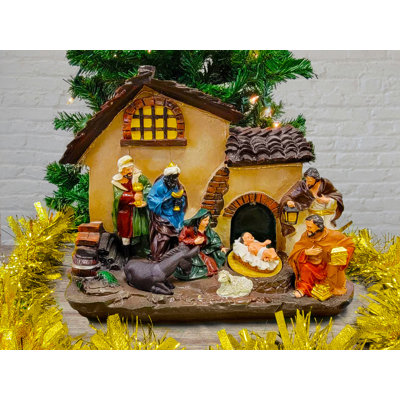 Village de Noël avec lumières DEL. Scène de la Sainte Famille F07M4-1-H530