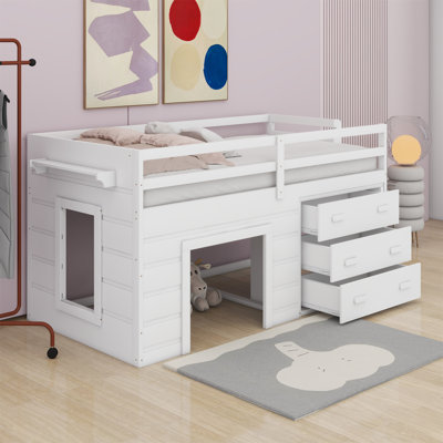 Lit mezzanine avec tiroirs et tablette