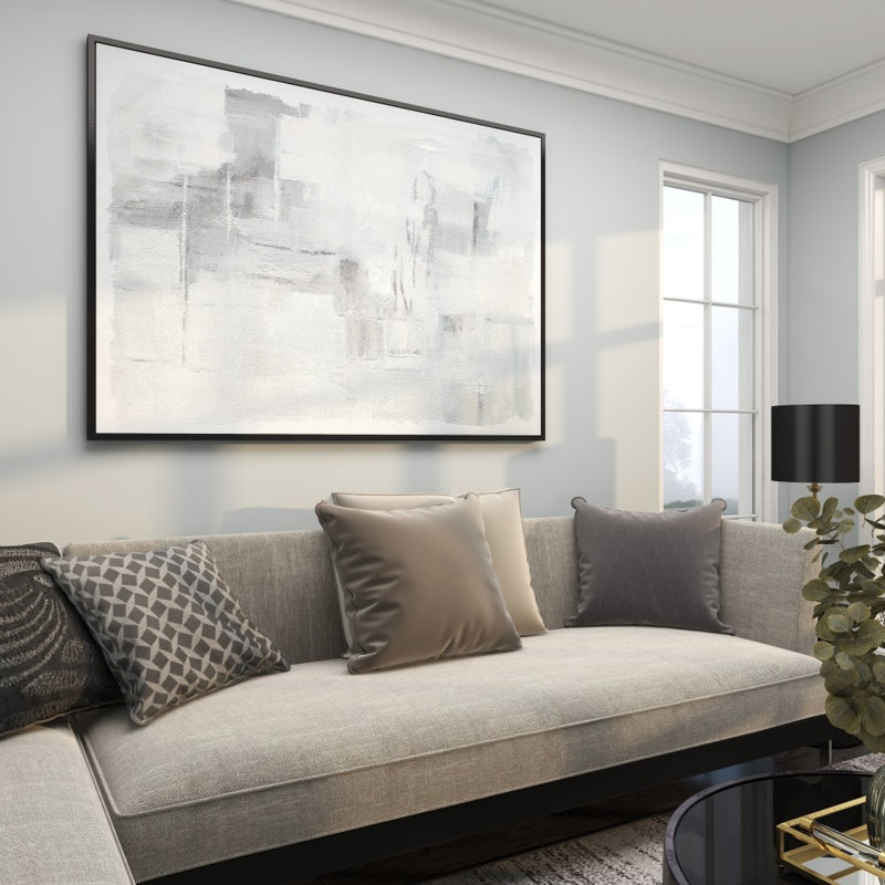 Canvas Abstract Gray Framed Wall Art with Black Frame