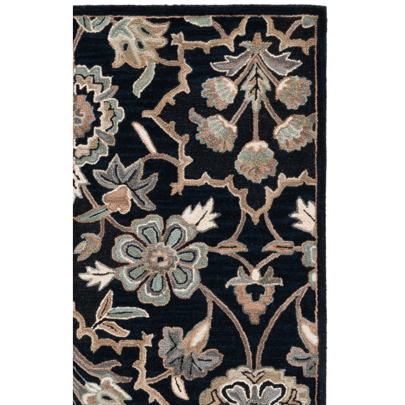Bijal Hand Tufted Wool Cotton Floral Rug in Beige/Black, Rectangle 8' x 10'
