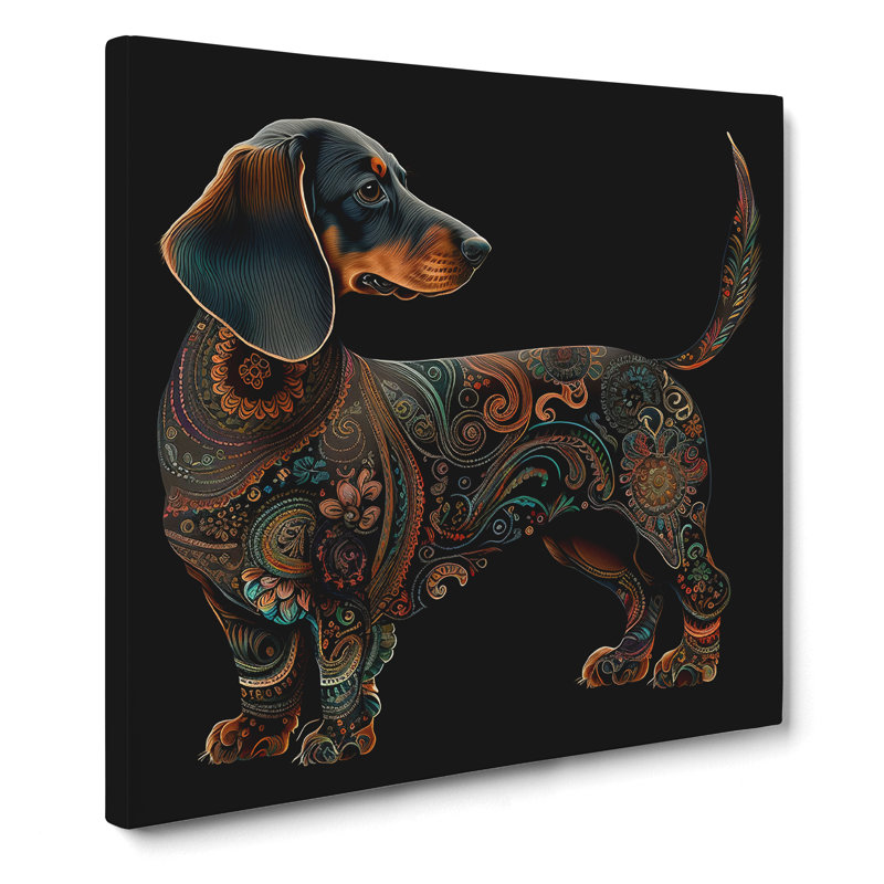Dachshund Paisley Art - Wrapped Canvas, 50cm H x 50cm W x 3cm D
