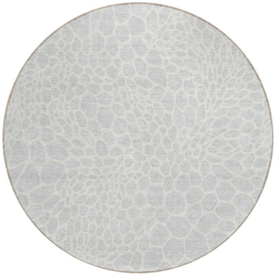 8' Silver And Gray Round Geometric Washable Indoor Outdoor Area Rug