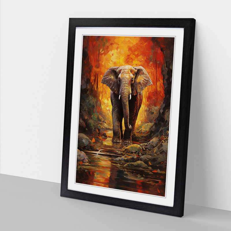 Elephant Expressionism - Framed Print, Black, 34" H x 25" W x 2" D