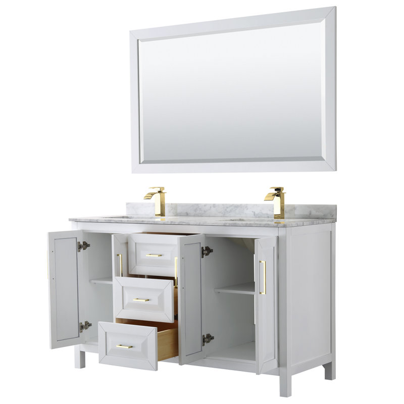 Daria 60'' W Double Vanity, White, White Cultured Marble, Brushed Gold