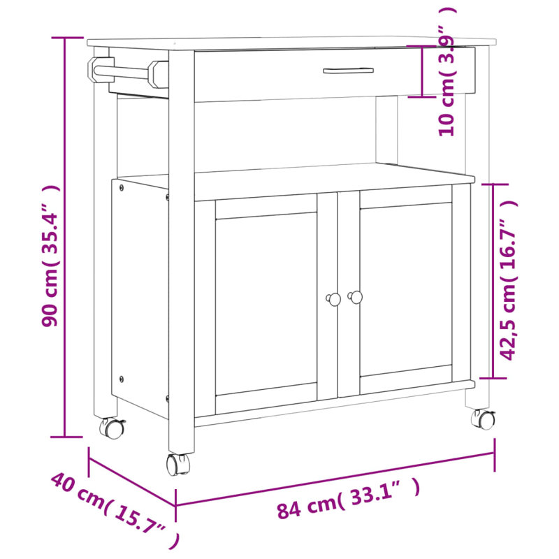Raford Solid Wood Top Kitchen Cart