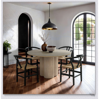 Ensemble de 2 chaises d'appoint de style Mid-Century moderne avec structure en bois d'hévéa, finition noire et dossier incurvé pour un repas confortable