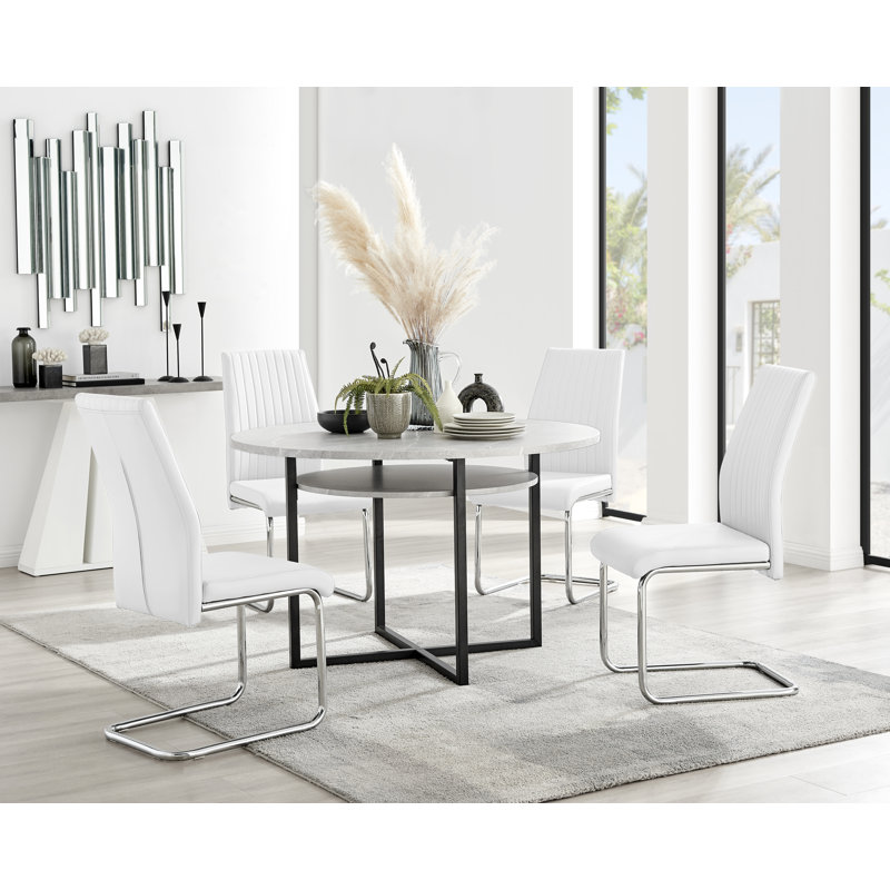 Adler 4 - Person Dining Set, White/Silver