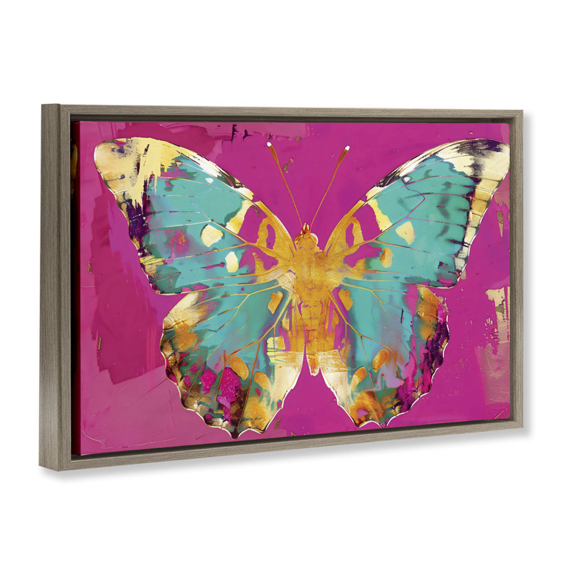 Bijou papillon sur cadre flottant rose, design par LSR Design Studio, Cadre flottant orme Montalcino, H 21 po x l 31 po