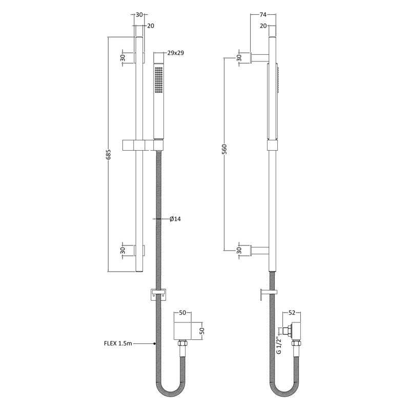 Kubix Full/Standard Slide Bar Shower Head with No