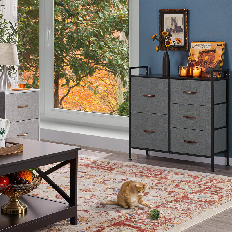 Thibaud 83cm W 5 - Drawer Chest of Drawers, Dark Grey/Black