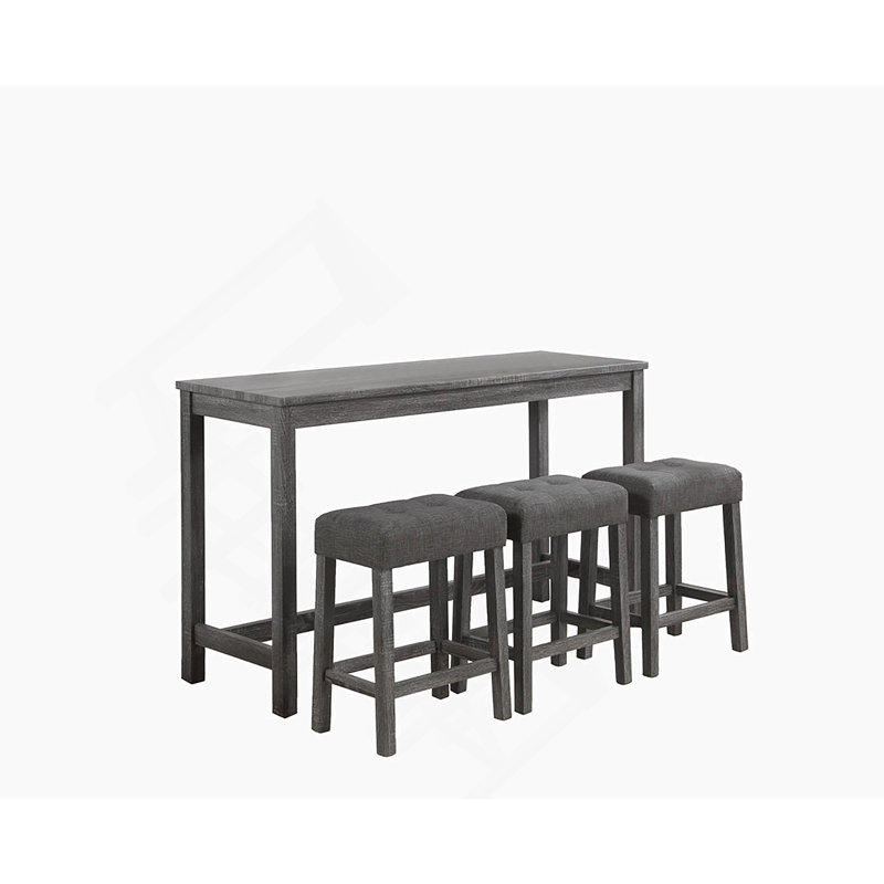 Ensemble de table bistro 4 pièces à hauteur de comptoir avec tabourets capitonnés, Gris, Gris