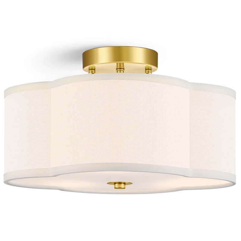 4-Light Fabric Semi Flush Mount Ceiling Light Fixture, 6.9" H x 12.6'' W x 12.6" D, Brass