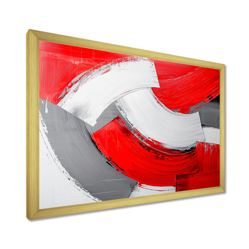 Éclairage cinétique rouge et gris I - Minimalisme, art mural, salon, H 12 po x l 20 po, Doré