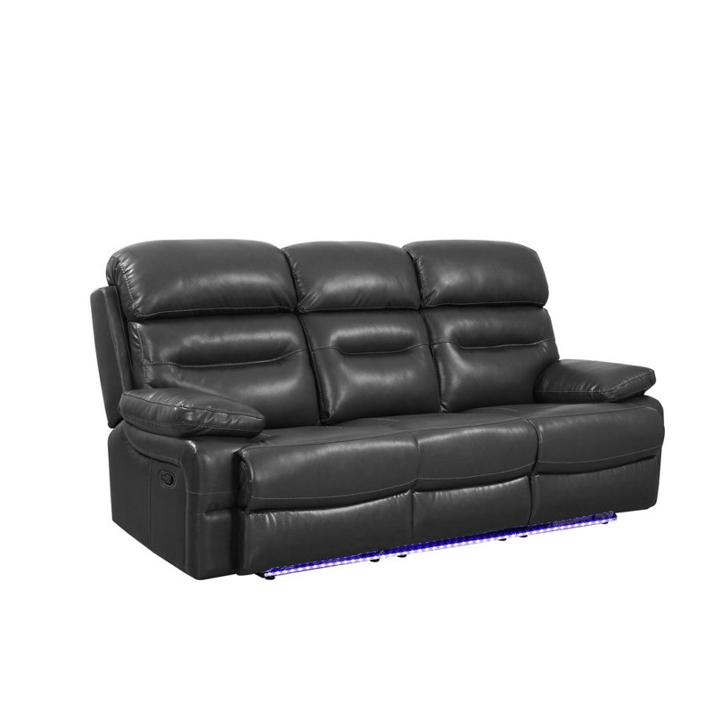 Apolo 89'' Faux Leather Reclining Sofa, Gray Faux Leather, Power