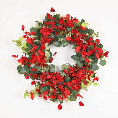 26" Artificial Farmhouse Twig Thanksgiving Day Harvest Blossom Cluster Eucalyptus Berry Fall Wreath For Front Door