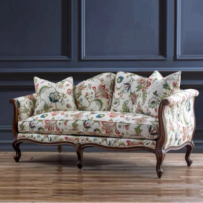 French Retro Fabric Three-seater Sofa