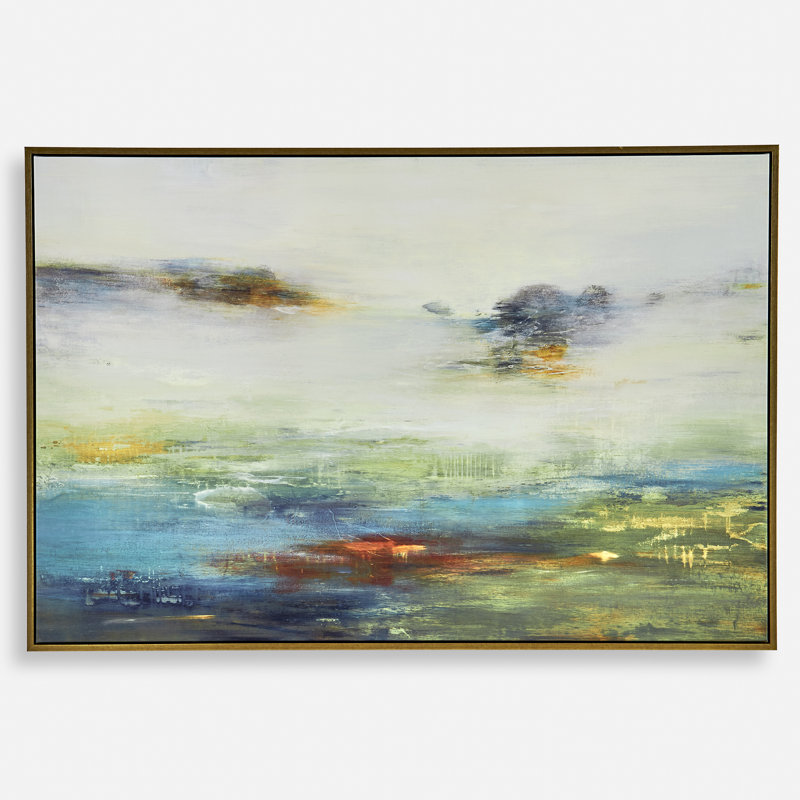 Textured Multicolor Abstract Landscape Canvas Art with Gold Frame